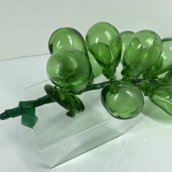 Vintage Large Green Glass Grapes Cluster 9" Murano Style Art Decor Fruit Leaves - Picture 6 of 8